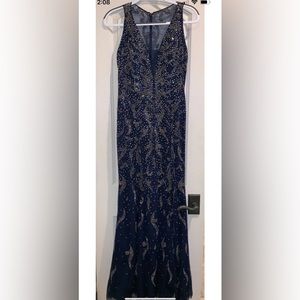 Jovani Navy Prom or Evening Long Gown, Size 12, bra cups, 5'3 length, Used 1x